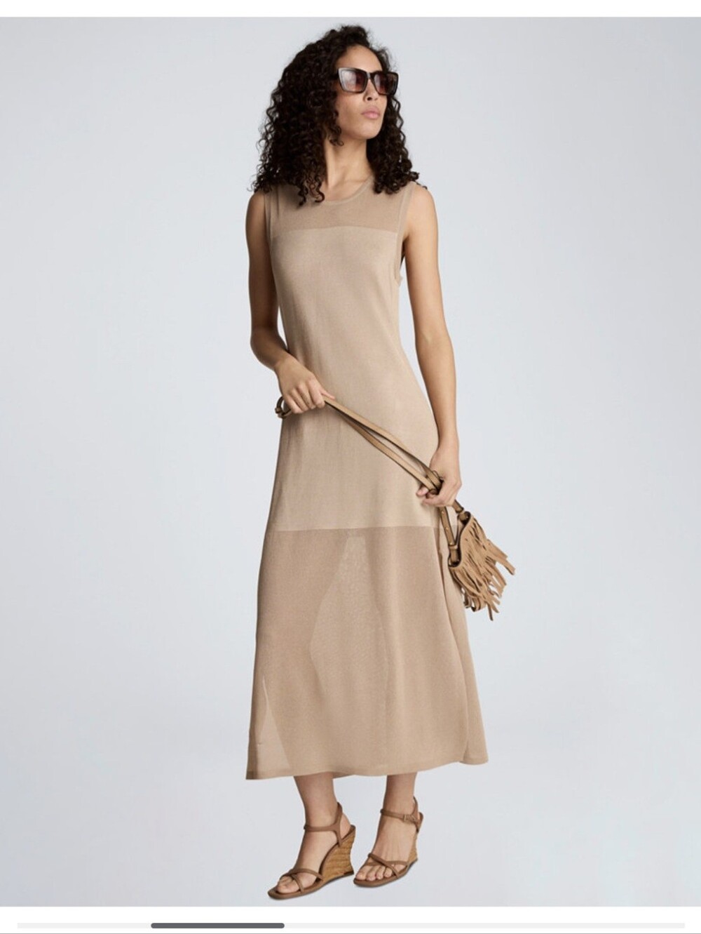 Kenneth Cole Beige Semi-Sheer Side Slit Sleeveless Dress NWT